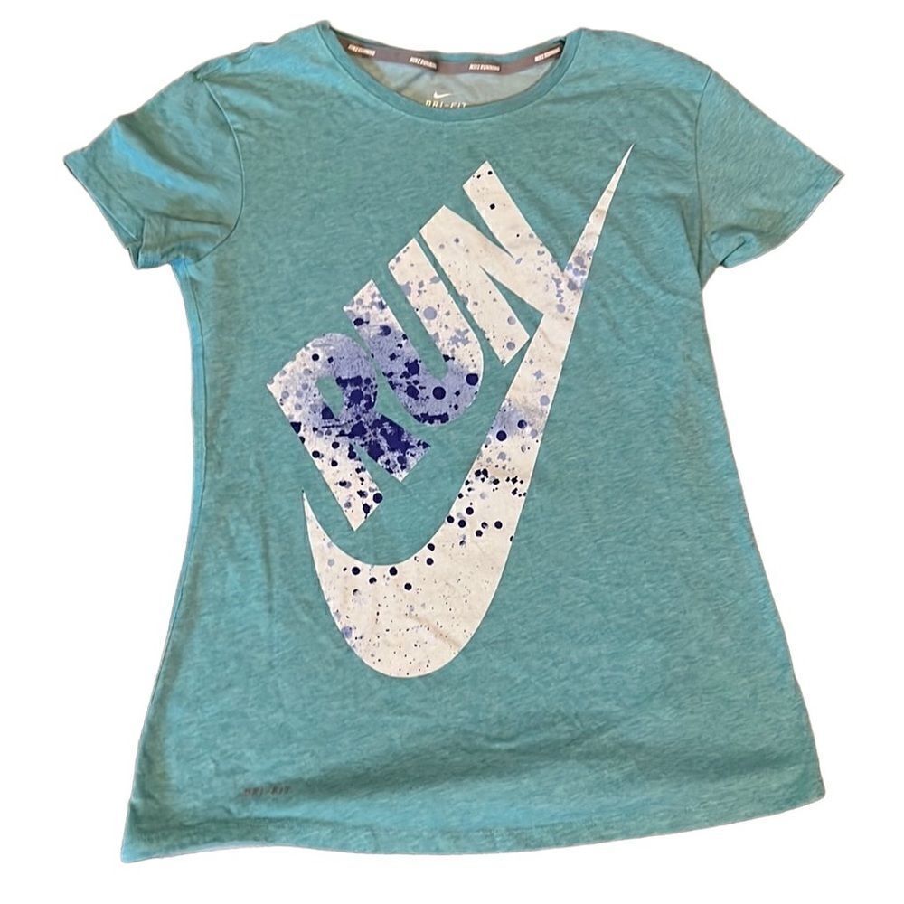 Nike Drifit Running Women’s Small Heathered Turquoise RUN Ladies Fit Tee Shirt